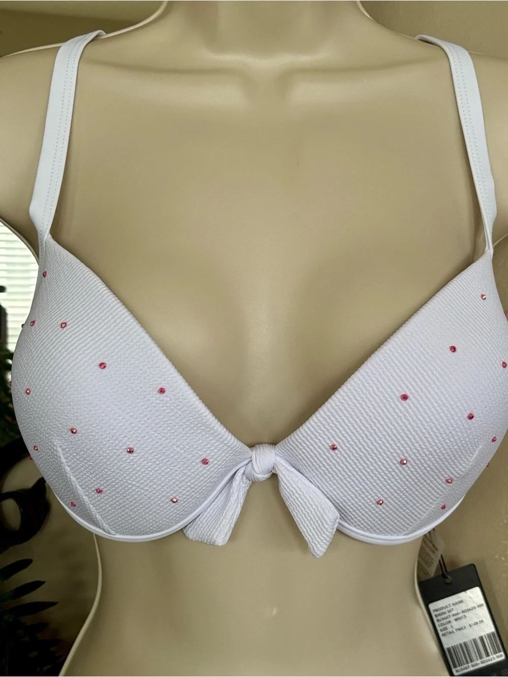 NWT White & Pink Studded Embellished Bikini High Cut 2-Piece Swim Push Up Bra